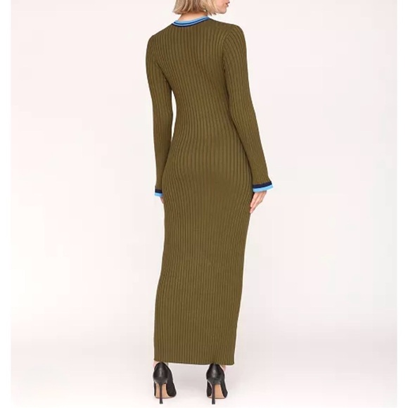 Avec Les Filles Dress, size M Maxi Knit Ribbed Olive with Blue Trim NWT - Picture 5 of 8